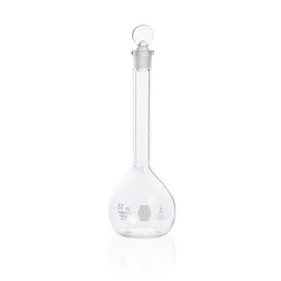 52033. MATRAZ VOLUMETRICO DE VIDRIO 50ML CLASE A C/TAPON DE POLIPROPILENO 14/23 KIMAX