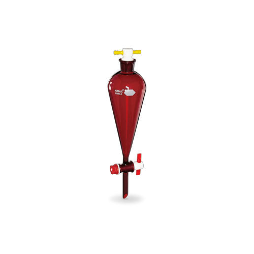 52051. EMBUDO DE SEPARACION DE VIDRIO 500ML FORMA PERA, RAY-SORB TAPON Y LLAVE DE TEFLON - KIMAX