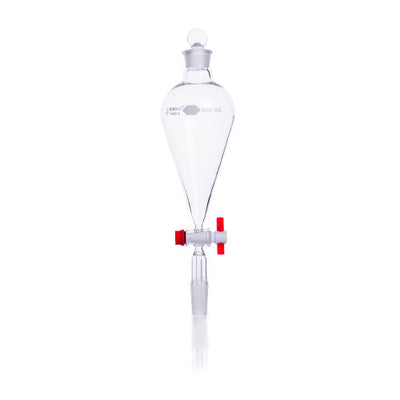 51757. EMBUDO DE SEPARACION DE VIDRIO 125ML FORMA PERA SQUIBB JUNTA CONICA ESTANDAR 24/40 C/TAPON DE VIDRIO Y LLAVE DE PASO DE TEFLON - KIMAX