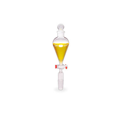 51894. EMBUDO DE SEPARACION SQUIBB DE VIDRIO 500ML FORMA PERA, JUNTA CONICA ESTANDAR 24/40 C/TAPON VIDRIO Y LLAVE DE TEFLON - KIMAX