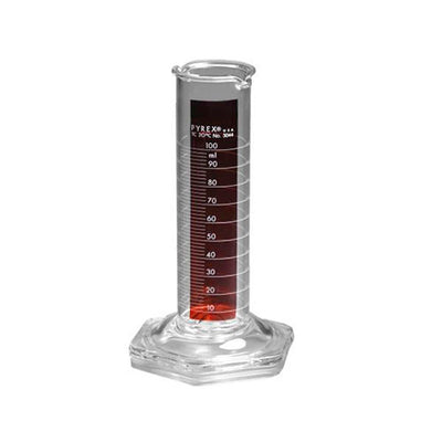 1356. PROBETA CILINDRICA GRADUADA DE VIDRIO 50ML LINEA ROJA CON DOS PICOS- PYREX