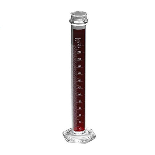 1355. PROBETA CILINDRICA GRADUADA DE VIDRIO 25ML LINEA ROJA ESCALA SIMPLE - PYREX
