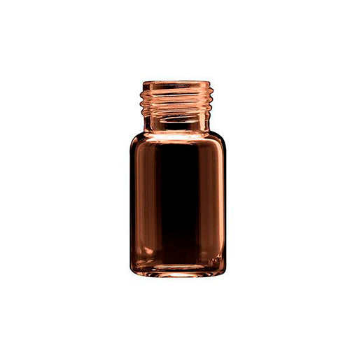 2142. VIAL VIDRIO AMBAR 10ML 23X46MM FONDO PLANO C/100 PIEZAS FINNERAN