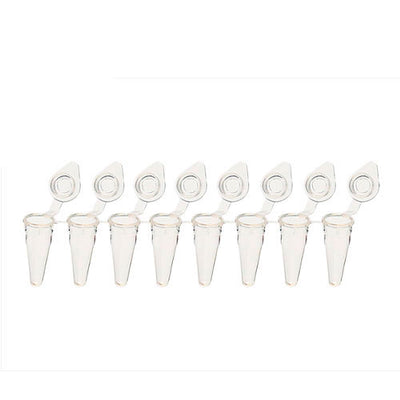 24757. TUBO DE POLIPROPILENO 0.1ML BAJO PERFIL EN TIRA DE 8 C/TAPA PLANA PAQUETE C/120 PIEZAS SSIBIO