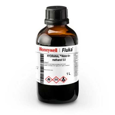 50704. HYDRANAL AGUA EN METANOL 5.0 P/VALORACION VOLUMETRICA POR RETROCESO SEGUN KARL FISCHER 5.00MG/ML, 0.05MG/ML DE AGUA EN METANOL 500ML - FLUKA
