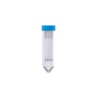 4838. TUBO P/CENTRIFUGA 50ML DE POLIPROPILENO ALTA CLARIDAD FONDO CONICO C/TAPA DE POLIETIENO AZUL ESTERIL RACK C/25 PIEZAS FALCON