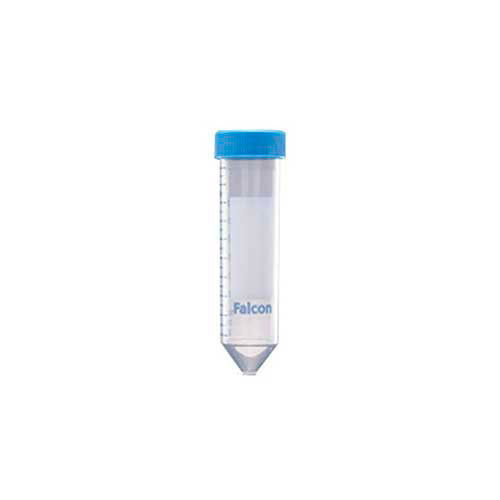 4838. TUBO P/CENTRIFUGA 50ML DE POLIPROPILENO ALTA CLARIDAD FONDO CONICO C/TAPA DE POLIETIENO AZUL ESTERIL RACK C/25 PIEZAS FALCON