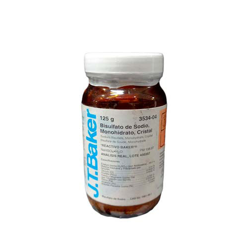 22520. BISULFATO DE SODIO MONOHIDRATADO CRISTALES RA 125GR J.T. BAKER