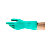 51871. GUANTES DE NITRILO VERDE DE ALTO RENDIMIENTO TALLA GRANDE, GROSOR 15MIL, PROTECCION NORMA EN 374 C/5 - ALPHATEC SOLVEX