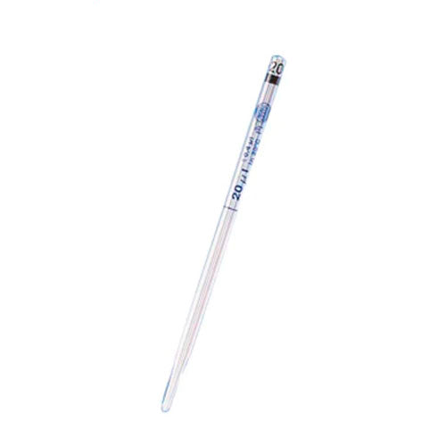 24172. PIPETA VOLUMETRICA DE VIDRIO 25ML CLASE B, BANDA COLOR ROJO PAQUETE C/2 PIEZAS KIMAX