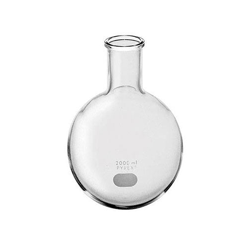 1340. MATRAZ DE EBULLICION DE VIDRIO 5LT FONDO REDONDO CUELLO CORTO - PYREX