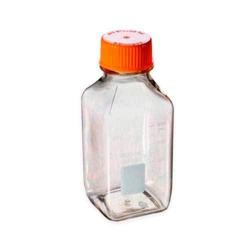 16111. FRASCO POLICARBONATO 500ML P/ALMACENAMIENTO, CUADRADO C/TAPA 45MM, ESTERIL PAQUETE C/12 PIEZAS - CORNING