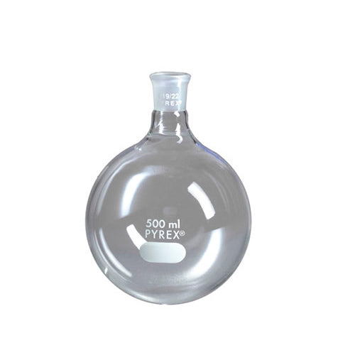 2714. MATRAZ DE EBULLICION DE VIDRIO 100ML FONDO REDONDO UNION ESMERILADA 19/22 - PYREX