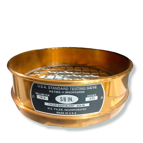 23452. TAMIZ (CEDAZO) 8PULG MARCO DE LATON Y MALLA DE ACERO INOXIDABLE 5/8 PULG TYLER