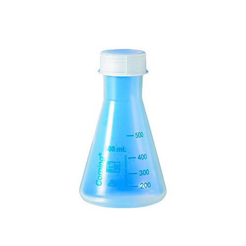 2247. MATRAZ ERLENMEYER DE PLASTICO 100ML BOCA ANGOSTA C/TAPON DE ROSCA POLIPROPILENO PAQUETE C/2 PIEZAS CORNING