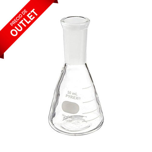 1320. MATRAZ ERLENMEYER DE VIDRIO 50ML BOCA ANGOSTA JUNTA 19/38 - PYREX