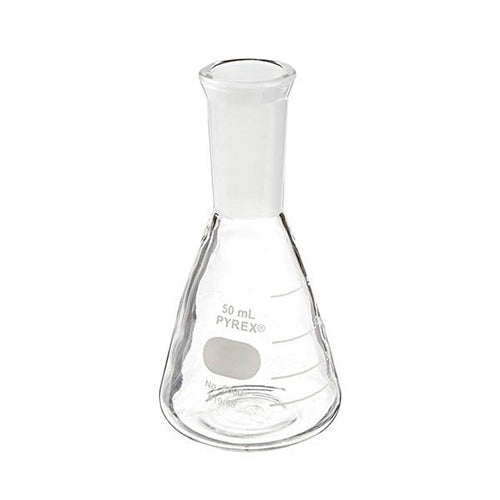 1320. MATRAZ ERLENMEYER DE VIDRIO 50ML BOCA ANGOSTA JUNTA 19/38 - PYREX