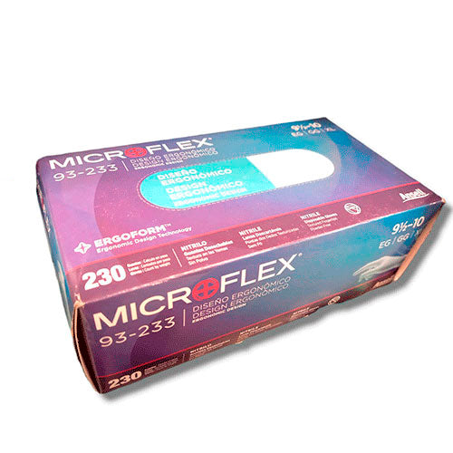 5068. GUANTES DE NITRILO AZUL SIN POLVO 2.8MIL DISEÑO ERGONOMICO PAQUETE C/250 PIEZAS - MICROFLEX