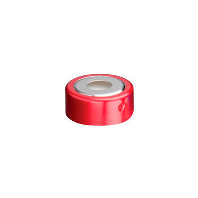 2115. TAPA BIMETALICA 20MM COLOR ROJO C/SEPTA DE TEFLON/SILICON PAQUETE C/100 PIEZAS FINNERAN