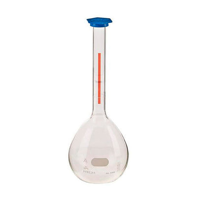 1306. MATRAZ VOLUMETRICO DE VIDRIO CLASE A 1LT LINEA ROJA C/TAPON DE PLASTICO SNAP-CAP - PYREX