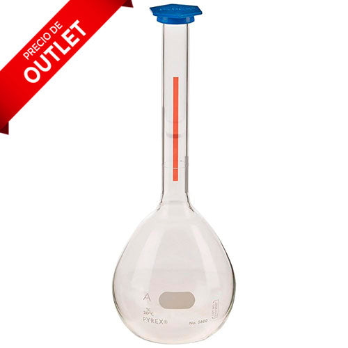 1301. MATRAZ VOLUMETRICO DE VIDRIO CLASE A 50ML LINEA ROJA C/TAPON DE PLASTICO SNAP-CAP - PYREX