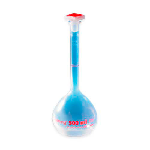 16227. MATRAZ VOLUMETRICO DE PLASTICO 500ML CLASE B C/TAPON PLASTICO - CORNING