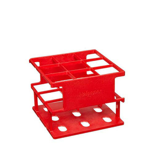 1495. GRADILLA P/9 TUBOS 30MM HALF RACK DE PLASTICO ROJO AUTOCLAVABLE - NALGENE