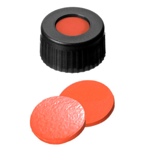 6412. TAPON DE ROSCA DE POLIPROPILENO NEGRO 9MM C/SEPTA DE CAUCHO NATURAL/TEFLON - THERMO SCIENTIFIC