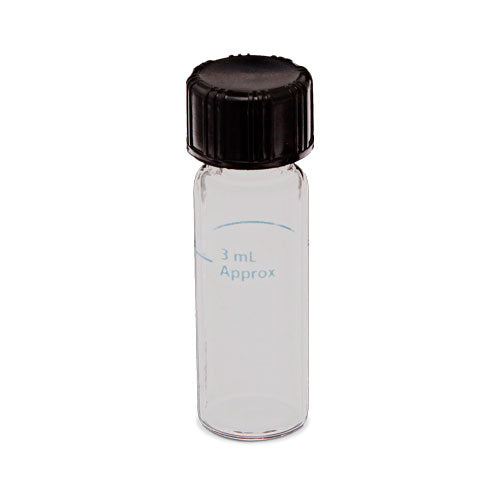 51420. VIAL VIDRIO CLARO 4ML, ROSCA 13-425, 15 X 45MM C/TAPA NEGRA, LINER PLASTICO C/144 - KIMBLE