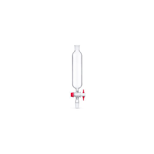 51758. EMBUDO CILINDRICO DE VIDRIO 250ML GRADUADO DE ADICION, S/TAPON C/LLAVE DE PASO DE TEFLON, UNIONES 24/40 - KONTES
