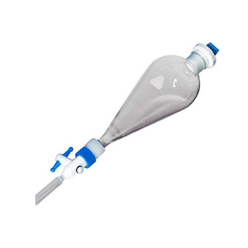 3467. EMBUDO DE SEPARACION DE VIDRIO 60ML FORMA PERA C/LLAVE TEFLON Y TAPON - PYREX