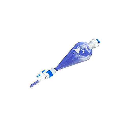 1252. EMBUDO DE SEPARACION DE VIDRIO 125ML FORMA PERA C/LLAVE TEFLON TAPON POLIETILENO - PYREX