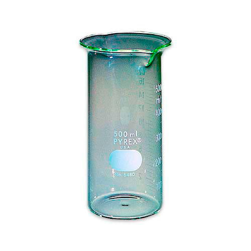 15277. VASO DE VIDRIO FARMACEUTICO 500ML DOBLE PICO Y GRADUACION - PYREX