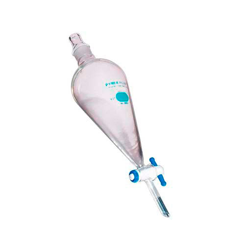14991. EMBUDO DE SEPARACION DE VIDRIO 500ML FORMA PERA LLAVE TEFLON TAPA VIDRIO CUBIERTA PROTECTORA - PYREX PLUS