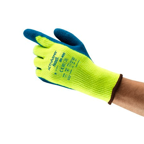 27760. GUANTES AISLANTES P/USO EN TEMPERATURAS FRIAS, DE PAÑO DE FELPA COLOR AZUL/AMARILLO TALLA 7 C/72 PARES ANSELL