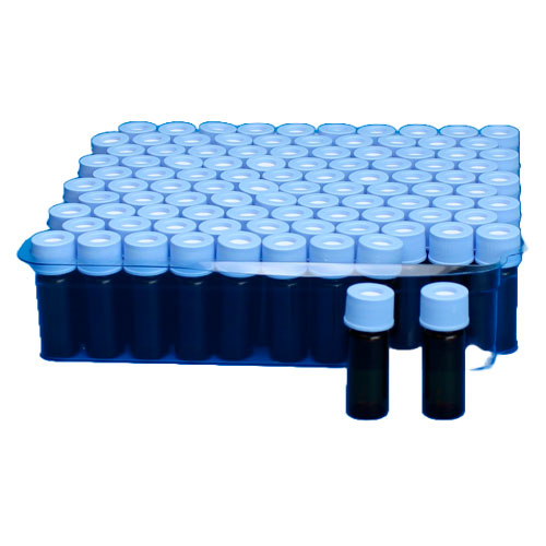 27708. VIAL VIDRIO AMBAR 2ML C/TAPA DE ROSCA DE POLIPROPILENO, SEPTA DE TEFLON 12X32MM C/100 FINNERAN