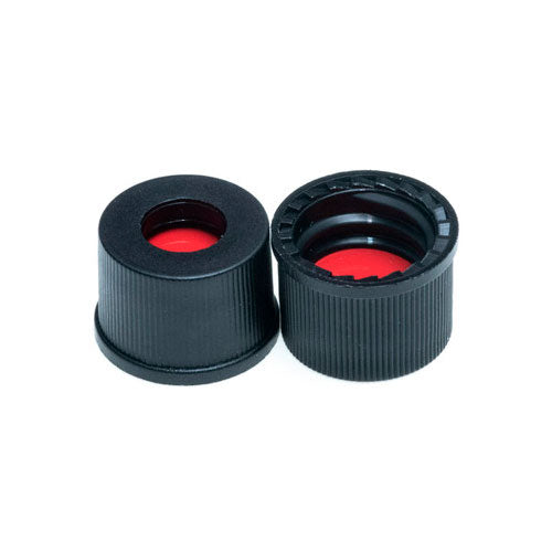 51908. TAPON ROSCADO DE POLIPROPILENO COLOR NEGRO C/ORIFICIO, SEPTUM DE TEFLON/SILICONA 0.040PULG C/100 - FINNERAN
