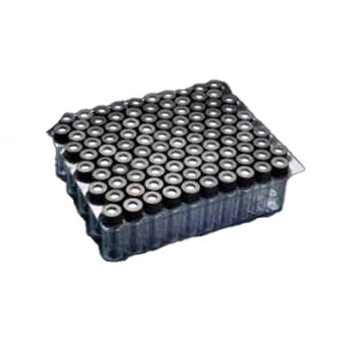 22165. VIAL VIDRIO CLARO 8-425MM ROSCADO 12X32MM CON TAPA DE PP NEGRO 8-425MM C/SEPTA TEFLON/SILICON ROJO CAJA C/100 PIEZAS FINNERAN