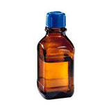 4293. FRASCO VIDRIO AMBAR 250ML CUADRADO C/TAPON AZUL  32MM - WHEATON