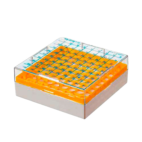 11165.CAJA DE CRIOCONSERVACION DE POLICARBONATO COLOR AMARILLO P/81 VIALES 1.2/2ML - NALGENE