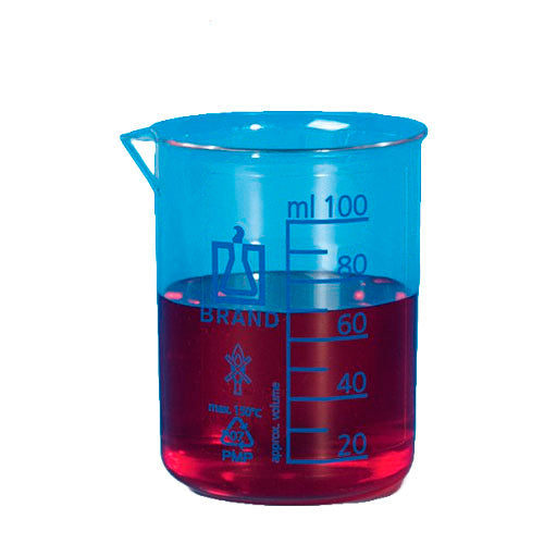24478. VASO DE PRECIPITADO DE POLIMETILPENTANO 10ML FORMA BAJA C/PICO GRADUACIONES EN AZUL PAQUETE C/3 PIEZAS BRAND