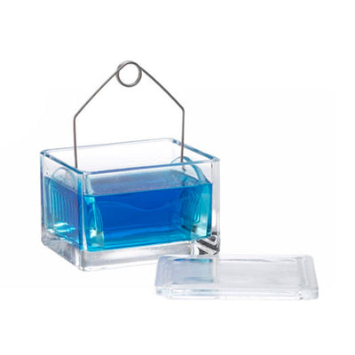 4301. CAJA DE TINCION DE VIDRIO P/20 PREPARACIONES C/TAPA Y CANASTILLA - WHEATON