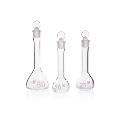 24188. MATRAZ VOLUMETRICO DE VIDRIO 200ML CLASE A, BOCA ANCHA C/TAPON DE VIDRIO PENNYHEAD KIMAX