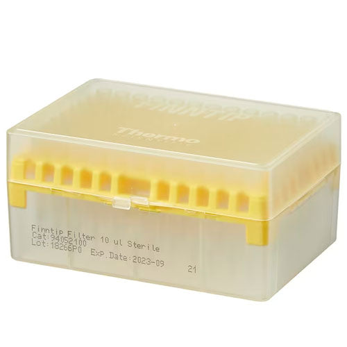 30301. PUNTAS 10UL CLARAS ESTERIL C/FILTRO CODIGO COLOR AMARILLO CAJA C/10 RACKS C/96 PIEZAS FINNTIP