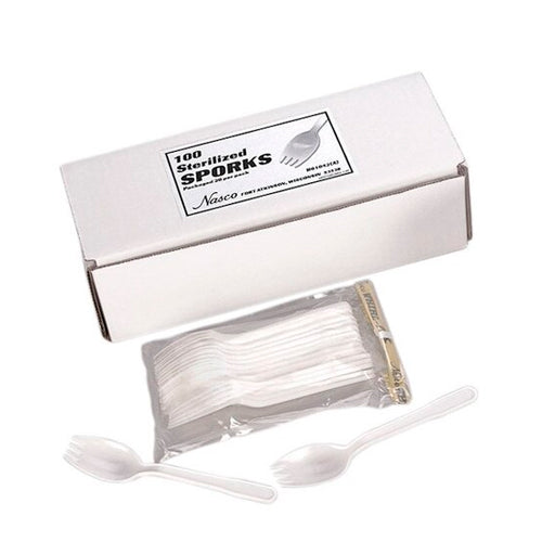 52704. CUCHARA TENEDOR DE POLIESTIRENO P/USAR C/BOLSAS WHIRL-PAK C/100 - NASCO