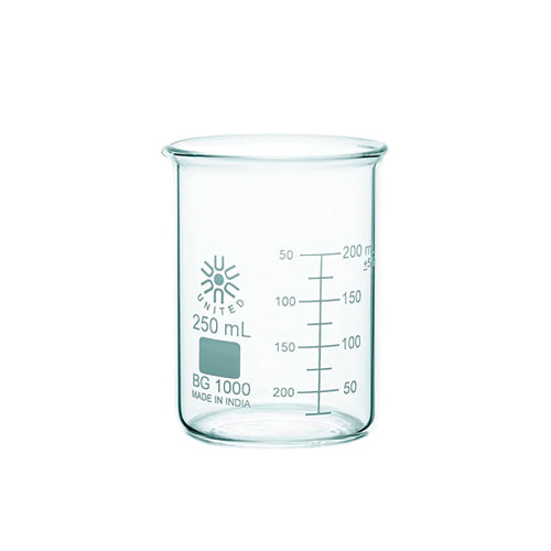 51597. VASO PRECIPITADO DE VIDRIO 250ML F/BAJA PAQUETE C/3 PIEZAS - UNITED SCIENTIFIC