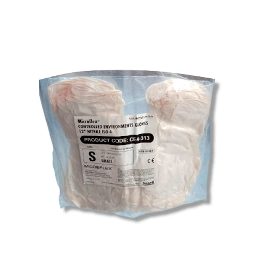 14332. GUANTES DE NITRILO NATURAL 12PULG SIN POLVO, PUÑO EXTENDIDO P/CUARTO LIMPIO TALLA CHICA PAQUETE C/100 PIEZAS -  MICROFLEX