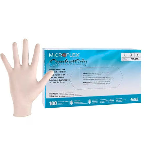 30177. GUANTES DE LATEX NATURAL SIN POLVO, TEXTURIZADO COMFORT GRIP TALLA GRANDE C/100 MICROFLEX