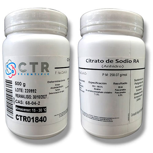 28551. CITRATO DE SODIO ANHIDRO RA PLASTICO 500GR CTR