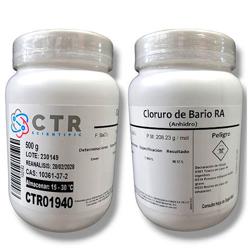 28552. CLORURO DE BARIO ANHIDRO RA PLASTICO 500GR CTR